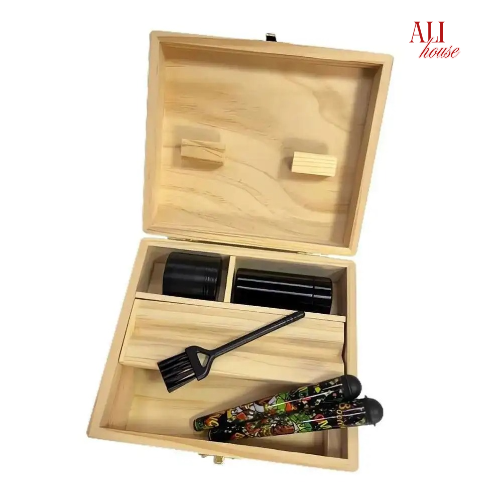 Men'S Accessories Organizer Tray - Wood Stash Box With Rolling Tray