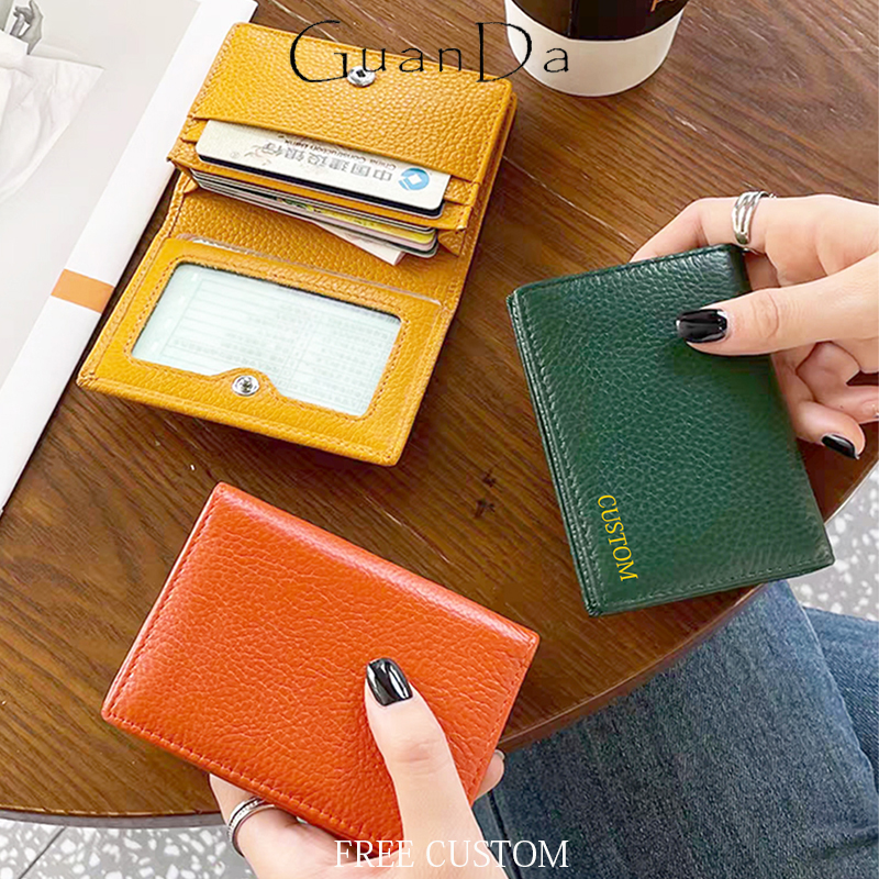 Bifold Leather Wallet - Custom Initials Business Card Holder Genuine