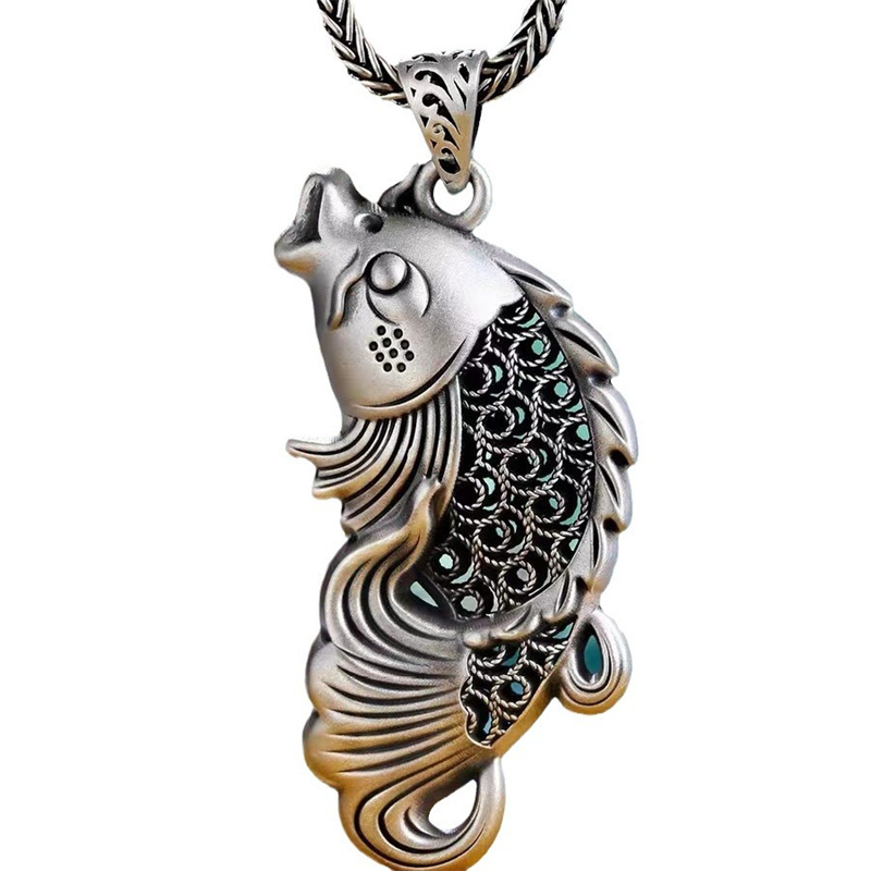 Vintage Relief Fish Pendant Fo - Men Accessories Ethnic review and price